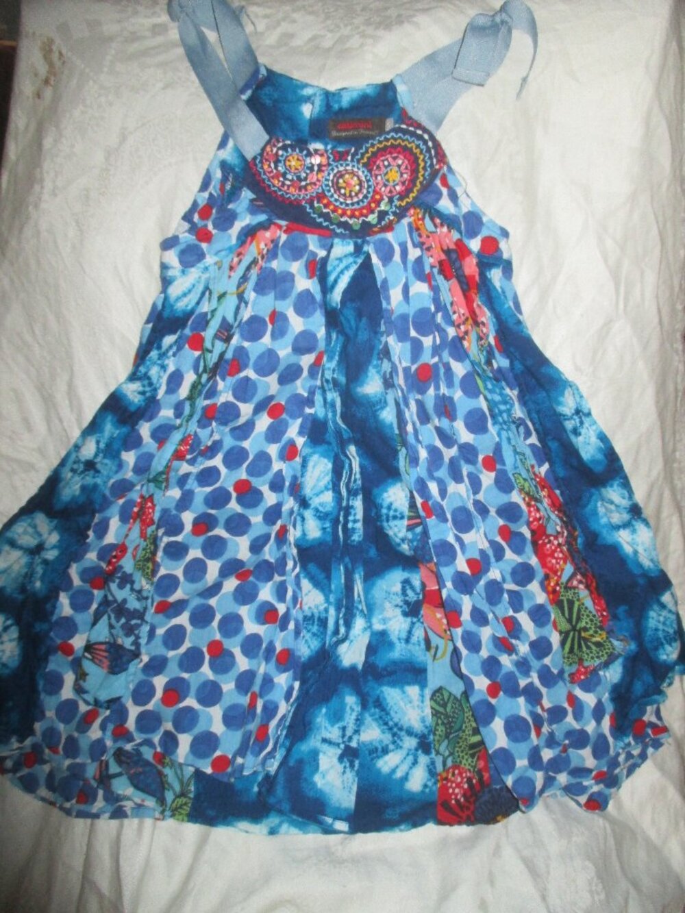 catimini Girls Sz 5 Sleeveless Dress Floral Panels Cotton Designed in France